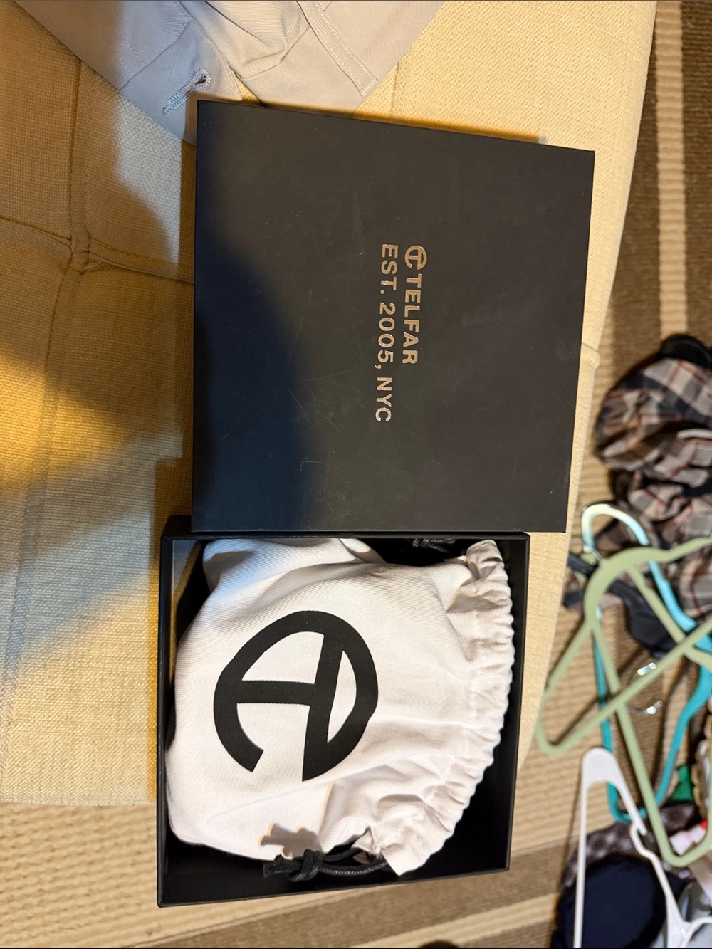 Telfar Drawstring Pouch in White with Black Logo